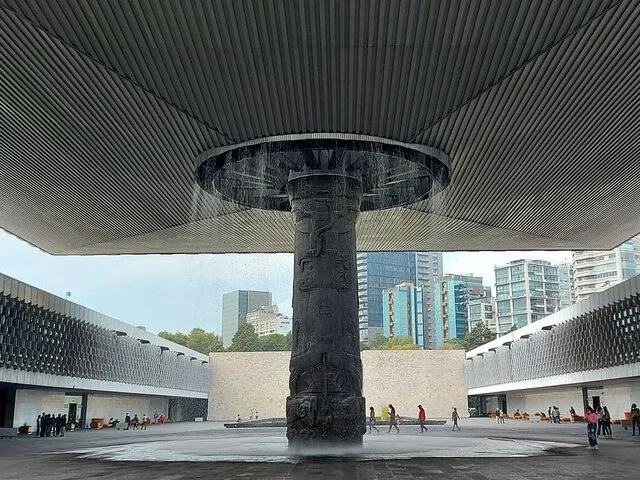 The iconic umbrella fountain in the courtyard of the National Museum of Anthropology.